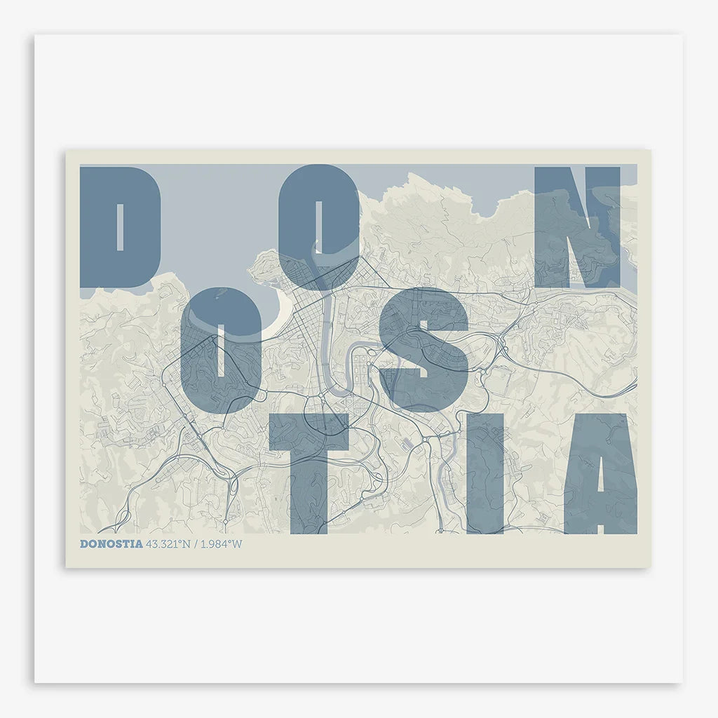 Creative print of Donostia – Graphic design and typography on a map