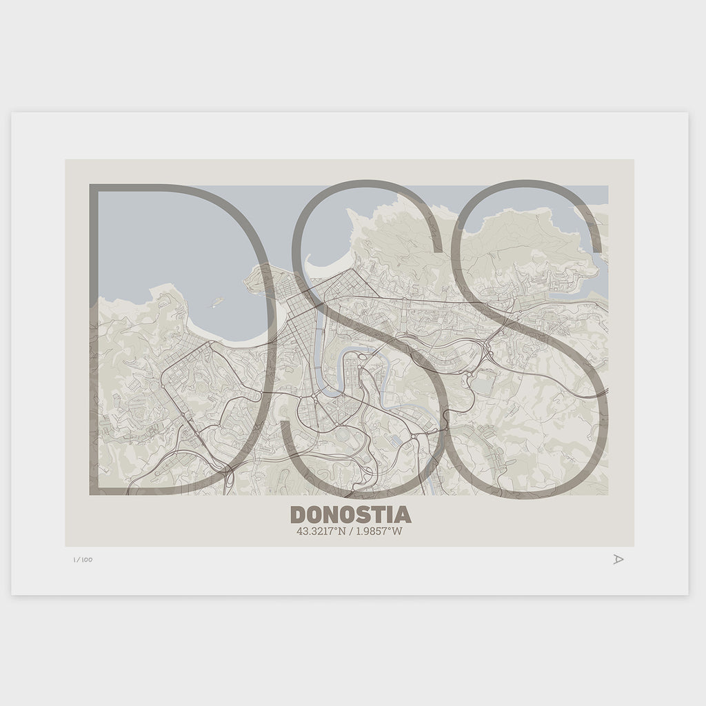Lámina tipográfica de Donostia – diseño Ultrafina, sin marco sobre papel