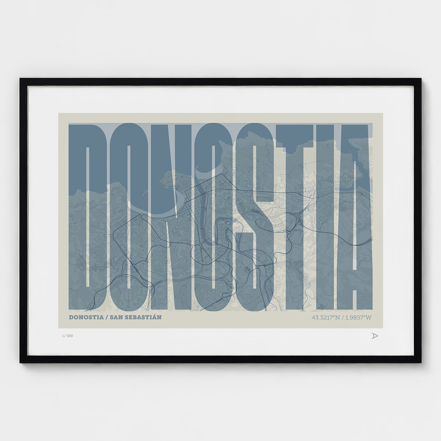 Lámina tipográfica de Donostia – diseño Extra Comprimida, marco negro