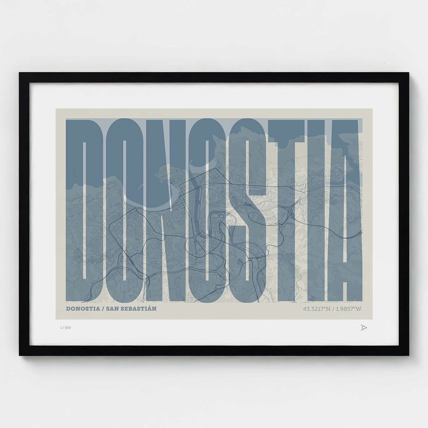 Lámina tipográfica de Donostia – diseño Extra Comprimida, marco negro
