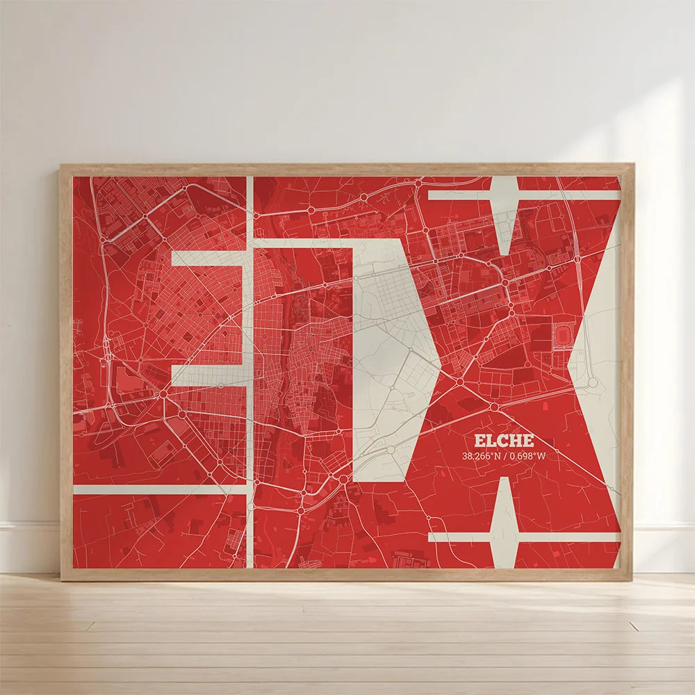 Artistic poster of Elche with geometric typography - Custom decoration