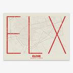 Poster of  composed with letters in extra light font printed on red and an off-white background