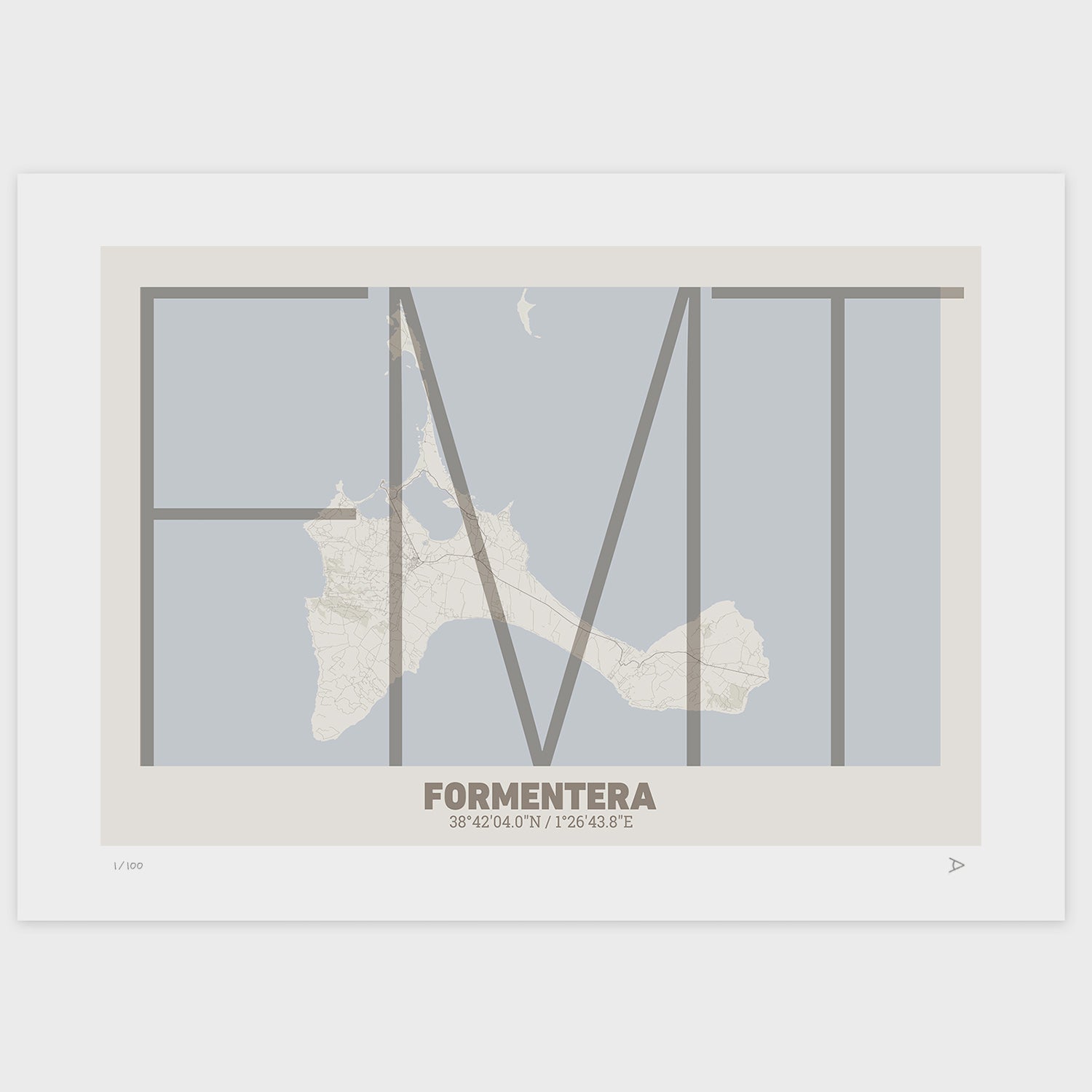 Lámina tipográfica de Formentera – diseño Ultrafina, sin marco sobre papel