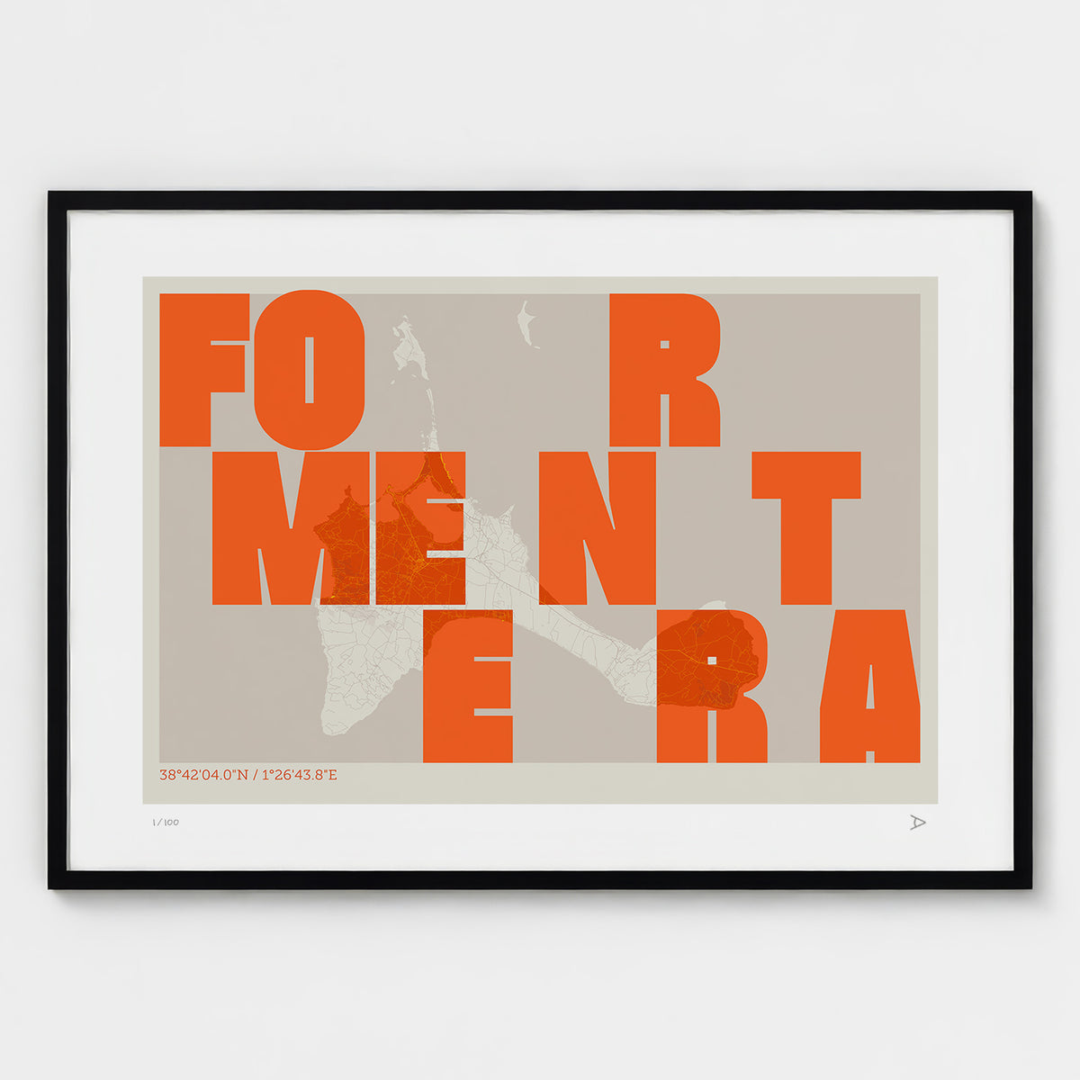Lámina tipográfica de Formentera – diseño Revoltosa, marco negro