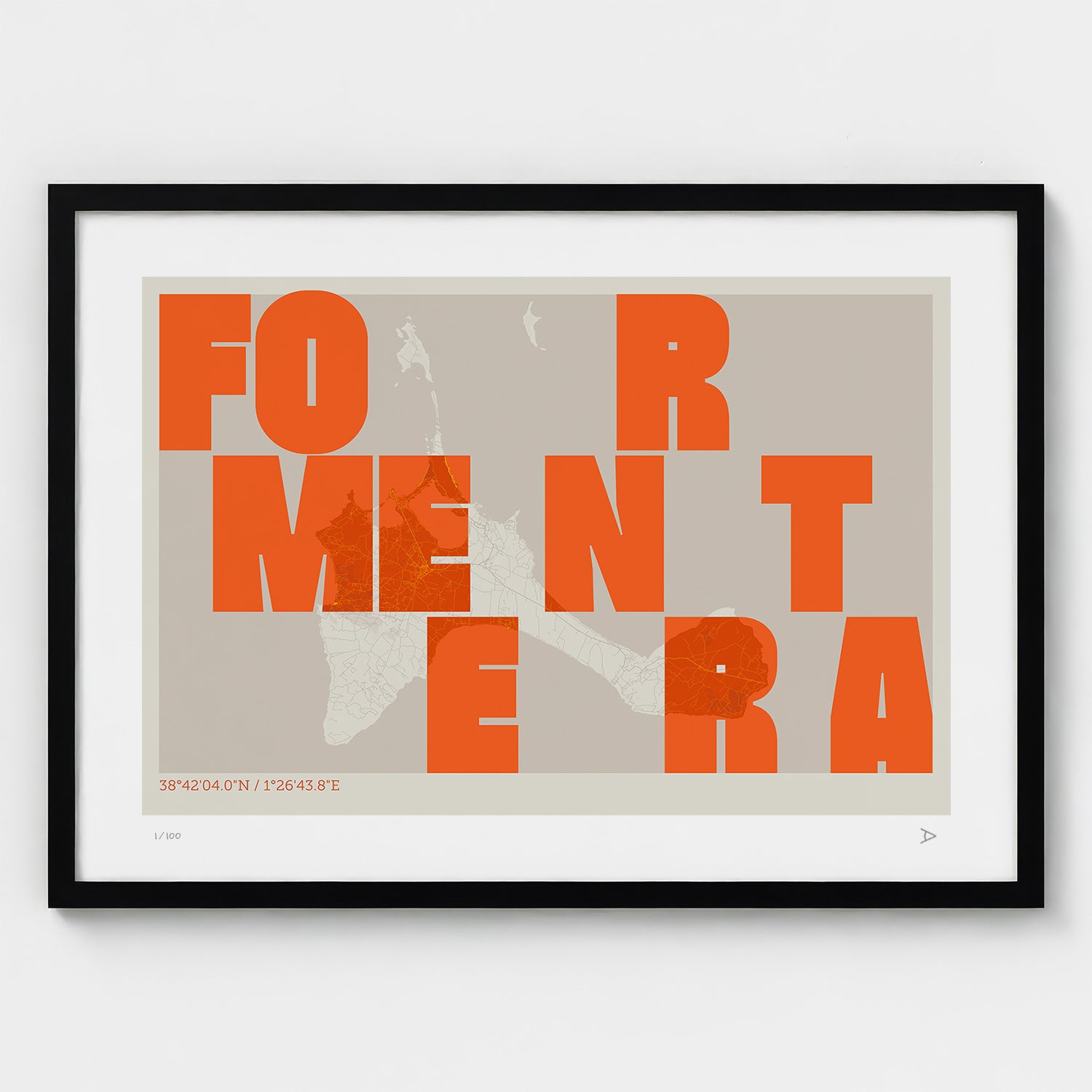 Lámina tipográfica de Formentera – diseño Revoltosa, marco negro