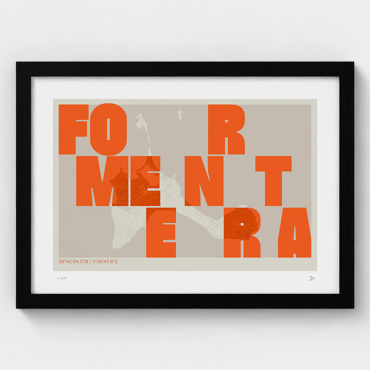 Lámina tipográfica de Formentera – diseño Revoltosa, marco negro