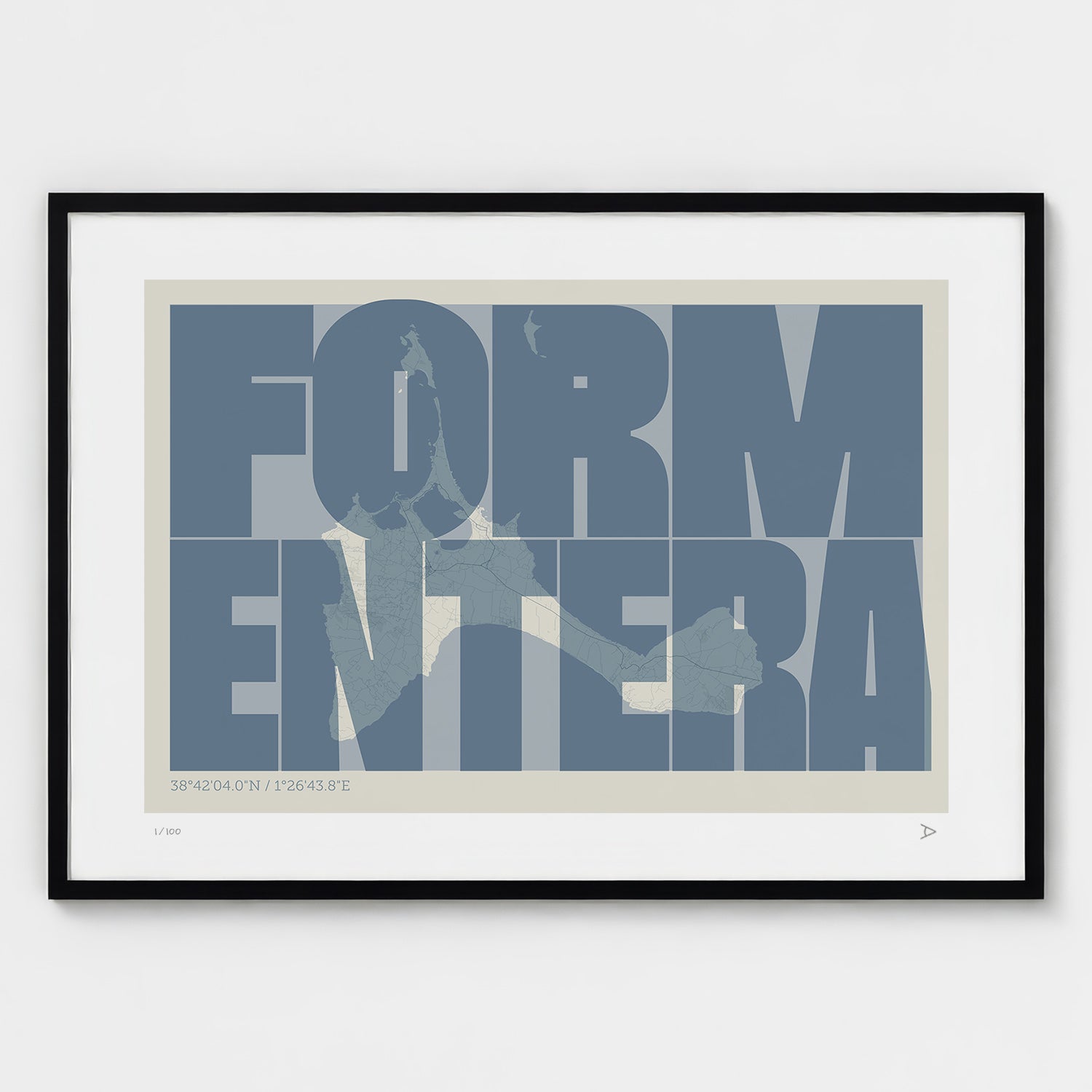 Lámina tipográfica de Formentera – diseño Extra Comprimida, marco negro