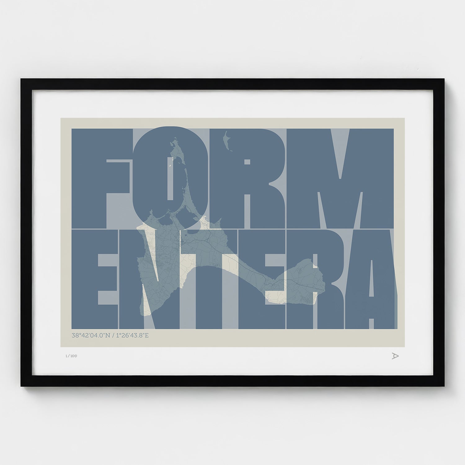 Lámina tipográfica de Formentera – diseño Extra Comprimida, marco negro