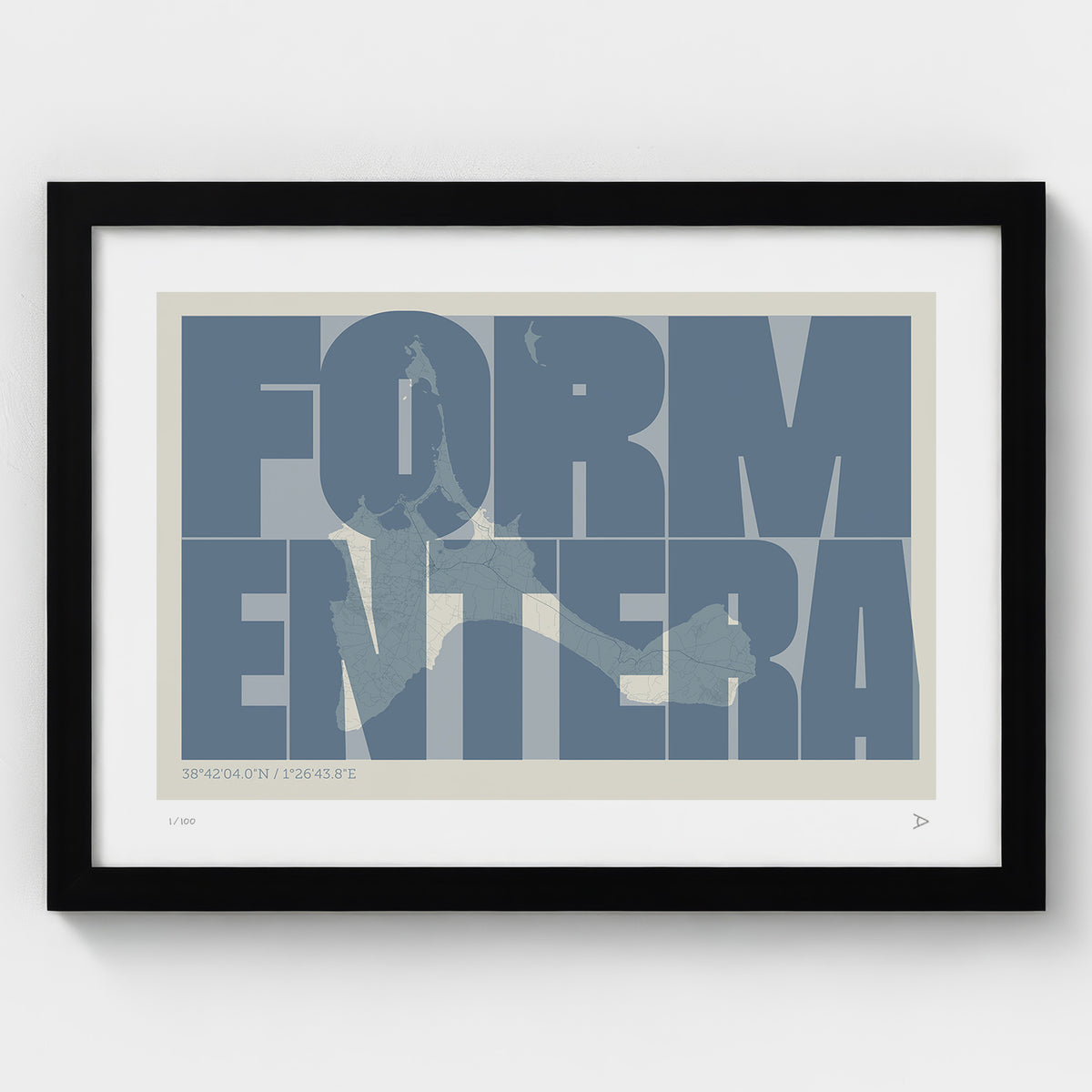 Lámina tipográfica de Formentera – diseño Extra Comprimida, marco negro