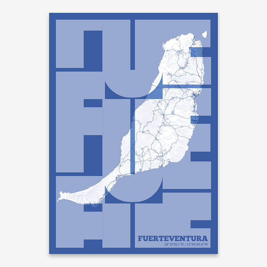 Póster artístico de Fuerteventura con tipografía geométrica - Decoración personalizada