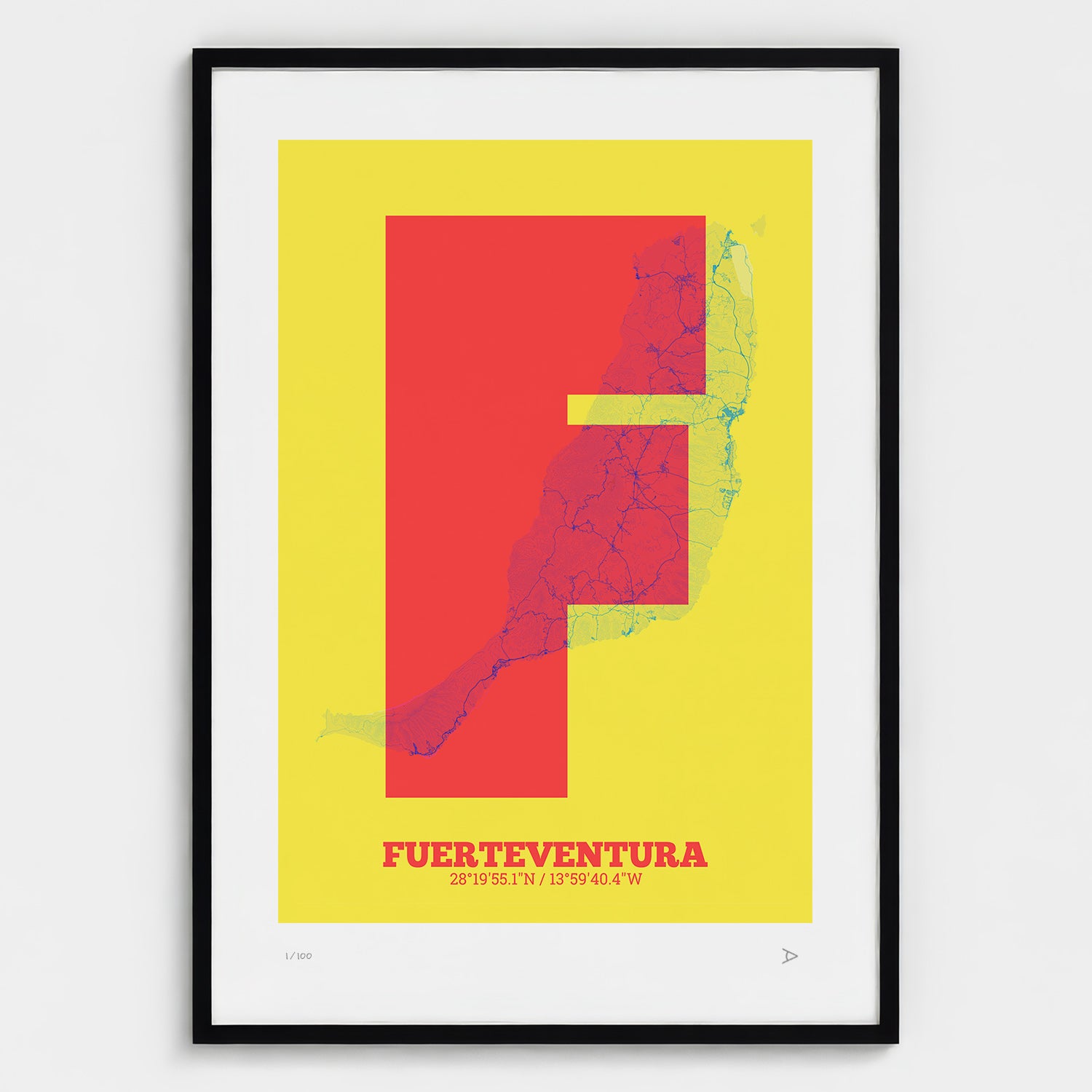 Lámina tipográfica de Fuerteventura – diseño Súper Bold, marco negro