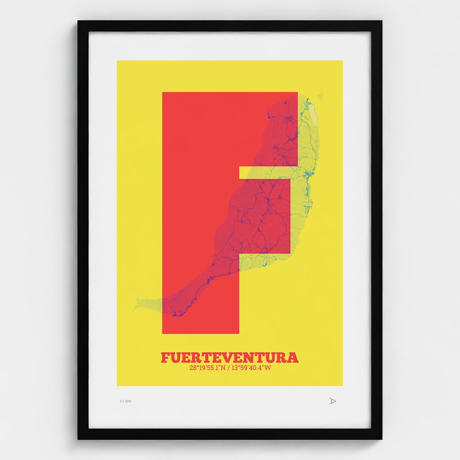 Lámina tipográfica de Fuerteventura – diseño Súper Bold, marco negro