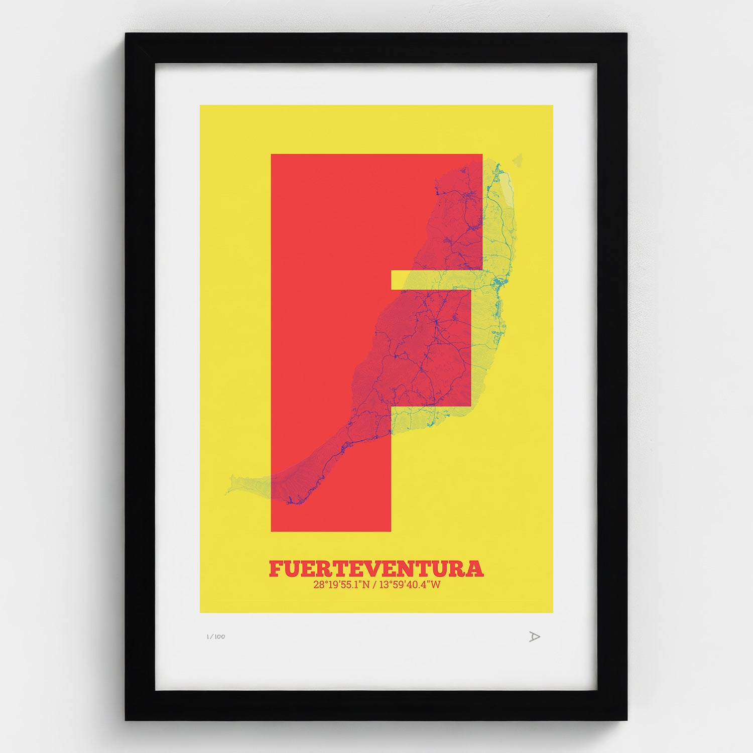Lámina tipográfica de Fuerteventura – diseño Súper Bold, marco negro