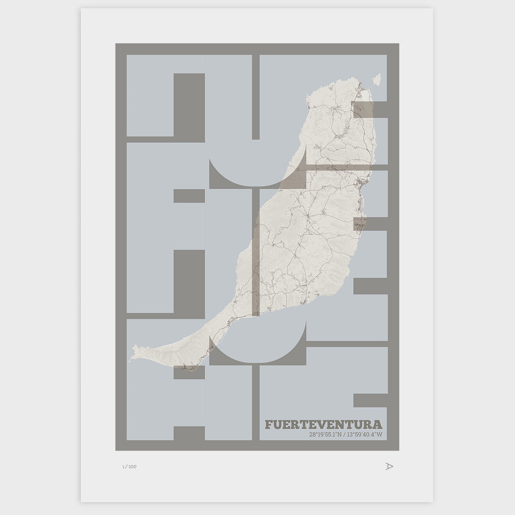 Lámina tipográfica de Fuerteventura – diseño Inseparable, sin marco sobre papel
