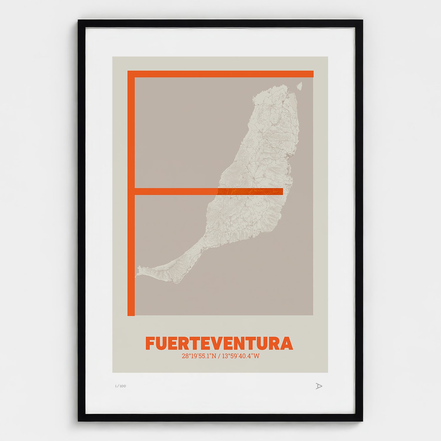 Lámina tipográfica de Fuerteventura – diseño Ultrafina, marco negro