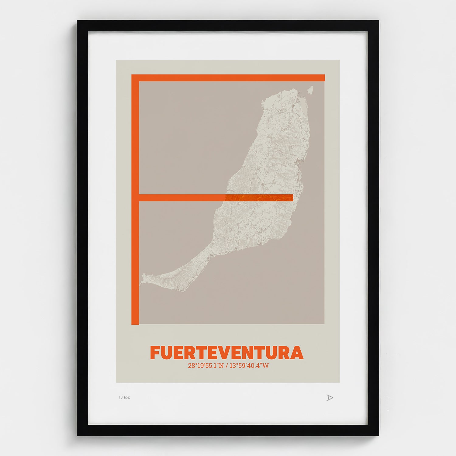 Lámina tipográfica de Fuerteventura – diseño Ultrafina, marco negro