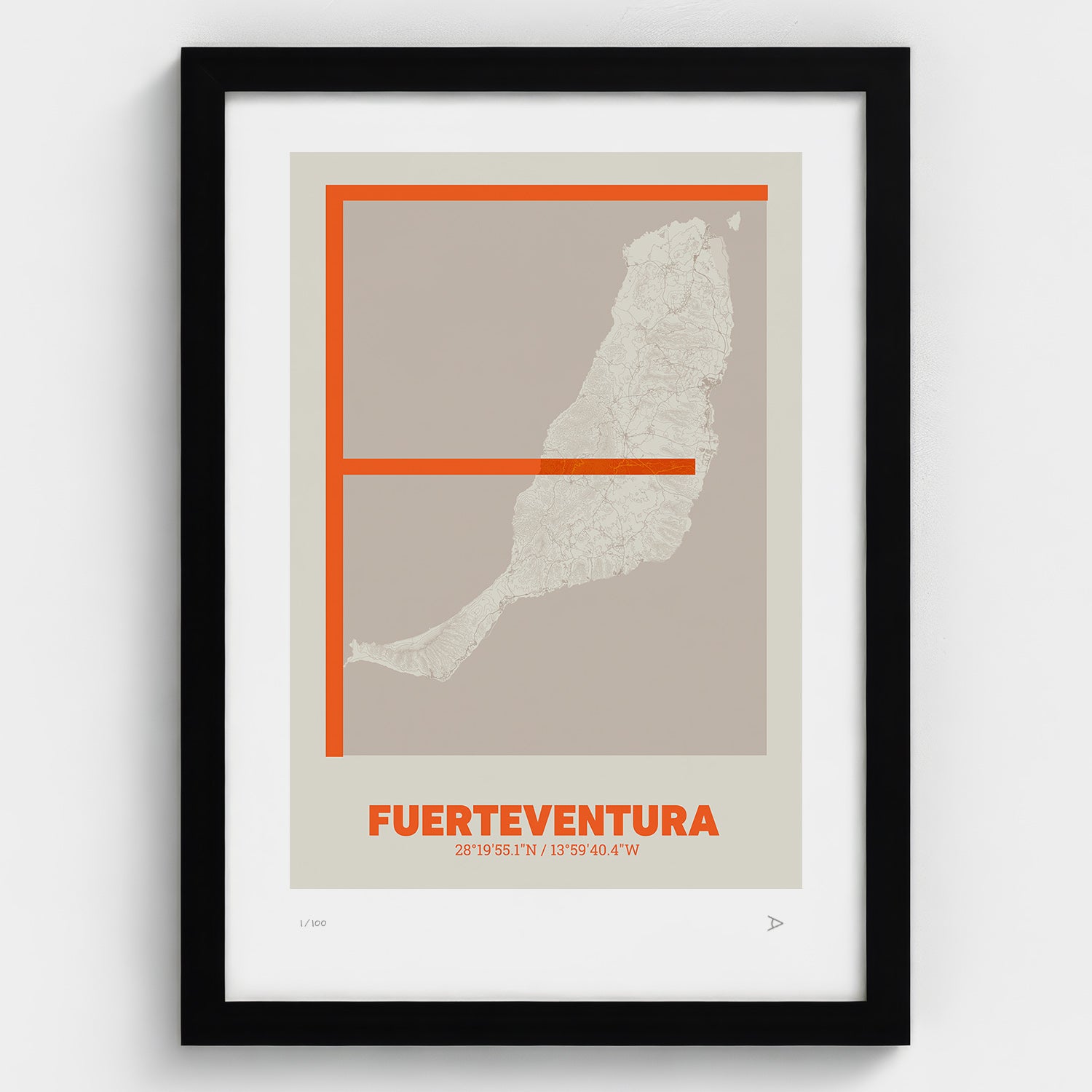 Lámina tipográfica de Fuerteventura – diseño Ultrafina, marco negro