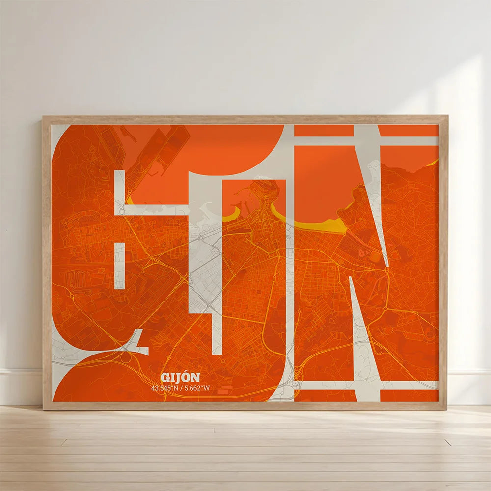 Póster artístico de Gijón con tipografía geométrica - Decoración personalizada