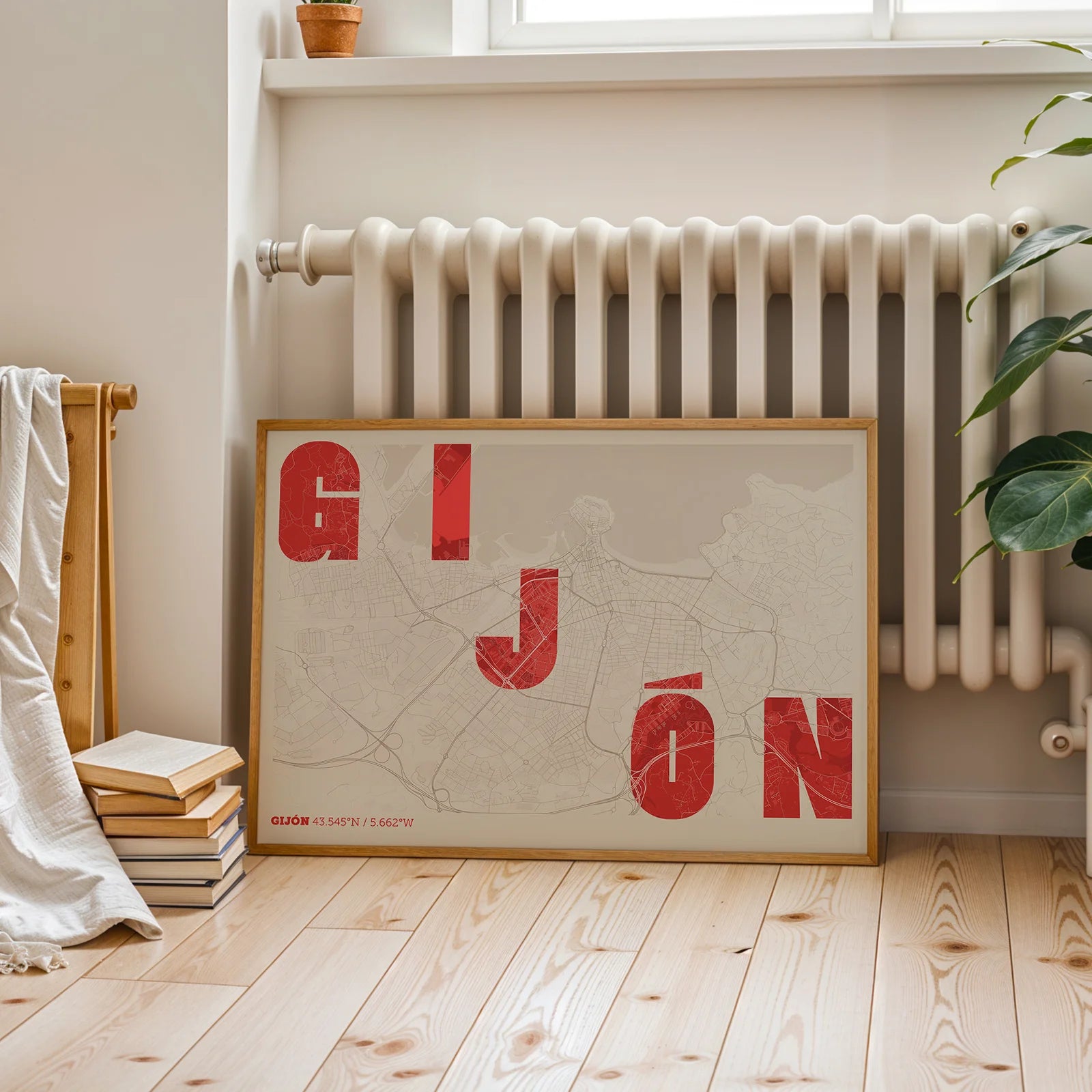 Lámina creativa de Gijón – Diseño gráfico y tipografía sobre mapa