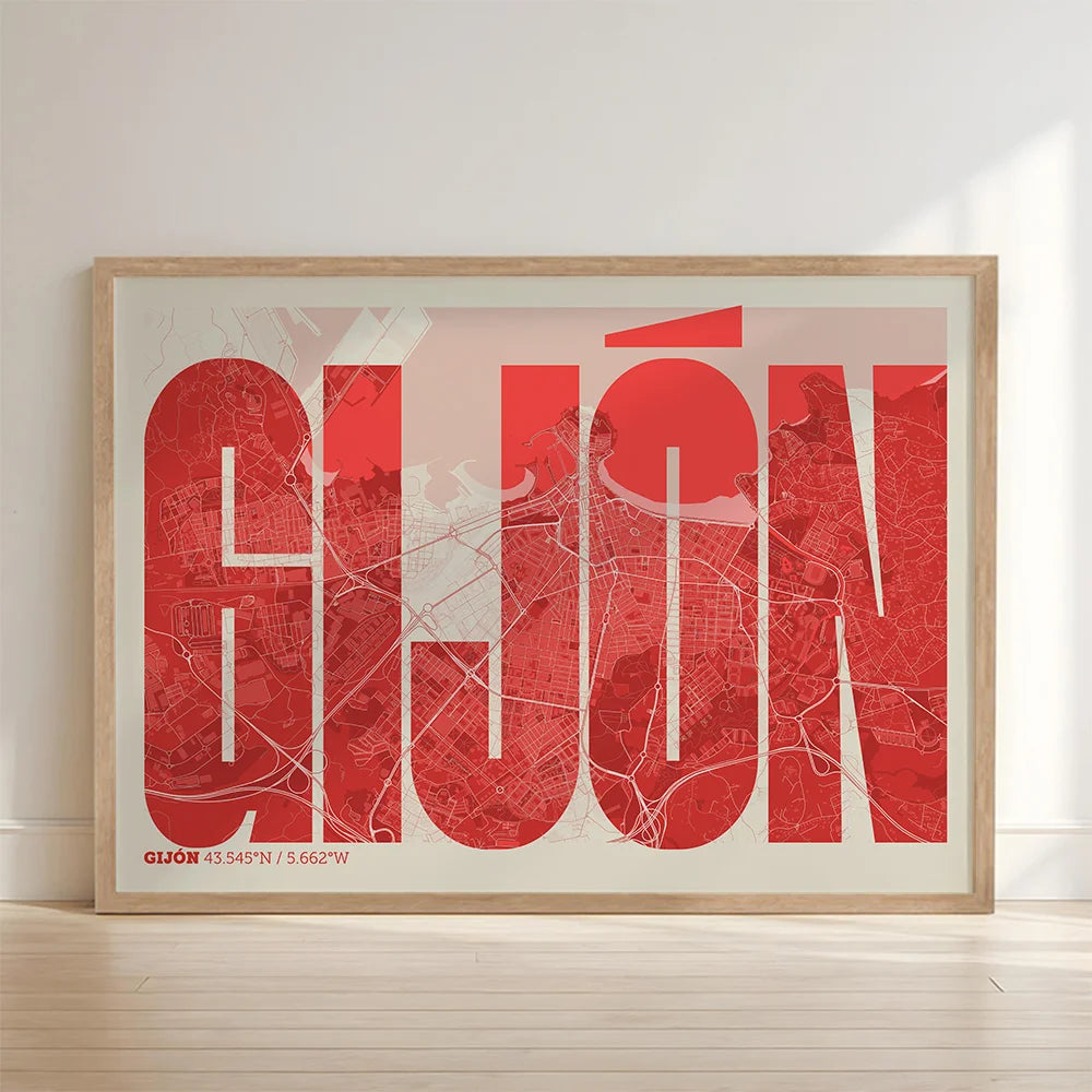 Recuerdo gráfico de Gijón – Lámina tipográfica contemporánea