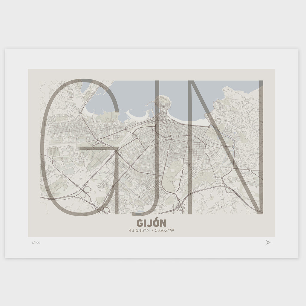 Lámina tipográfica de Gijon – diseño Ultrafina, sin marco sobre papel