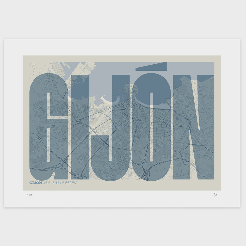 Lámina tipográfica de Gijon – diseño Extra Comprimida, sin marco sobre papel