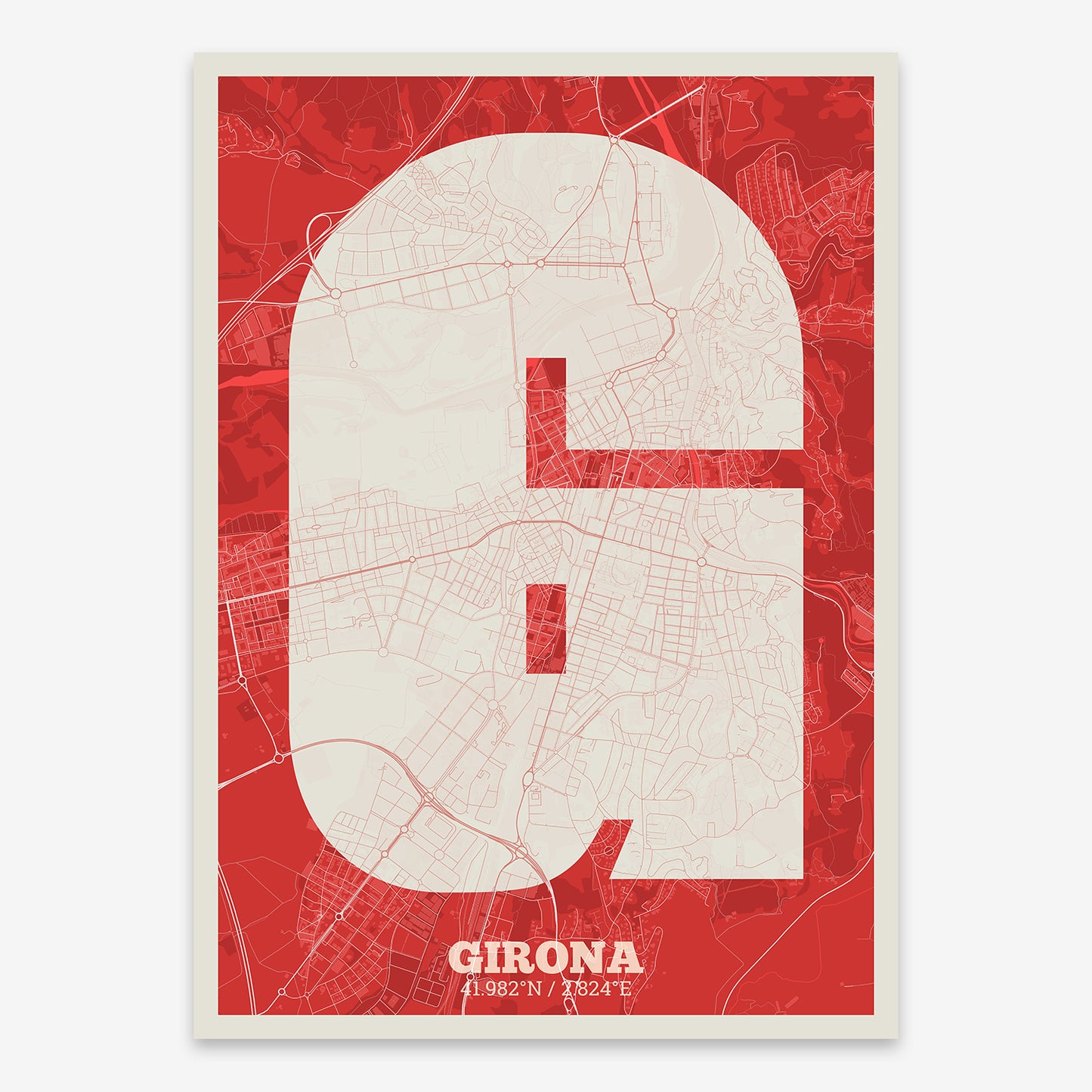 Girona Map V02 Boho / No Frame / No