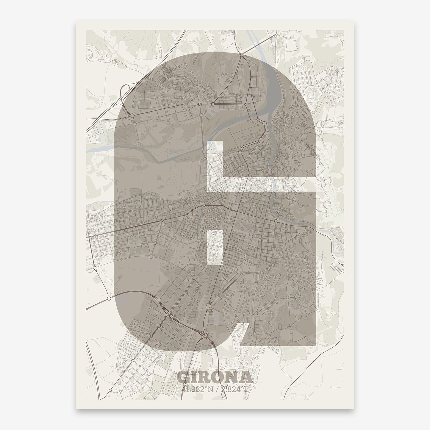 Girona Map V02 Rustic / No Frame / No