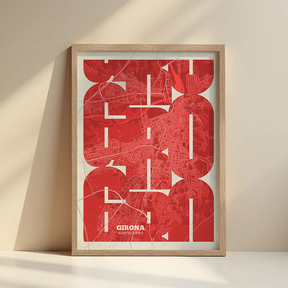 Póster artístico de Girona con tipografía geométrica - Decoración personalizada