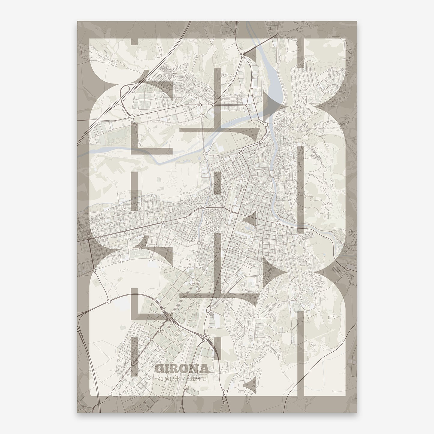 Girona Map V03 Rustic / Frame / No