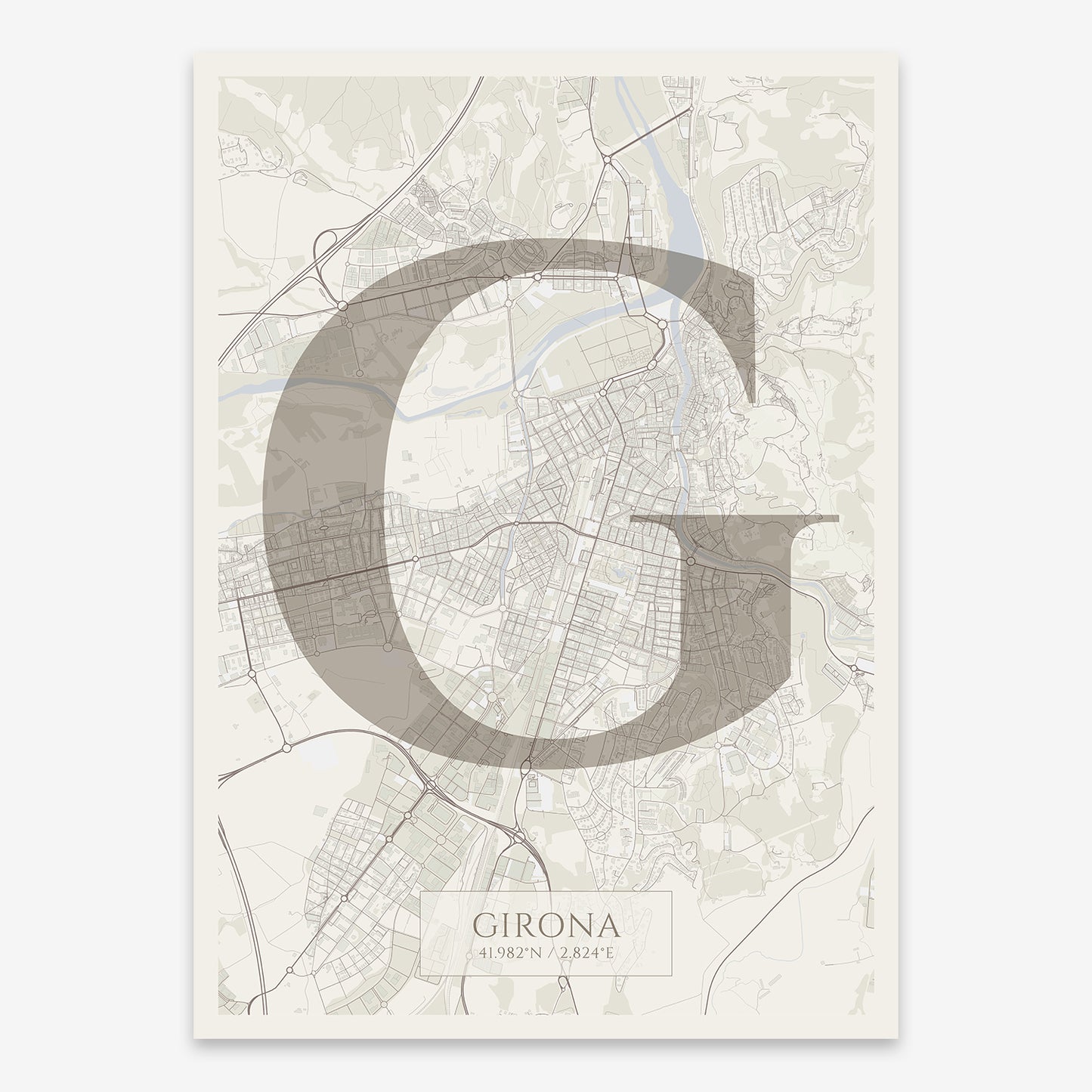 Girona Map V06 Rustic / Frame / Yes