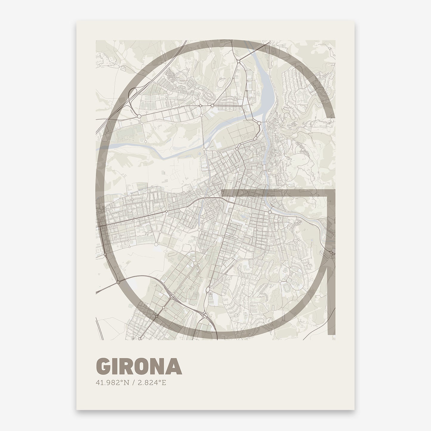 Girona Map V07 Rustic / No Frame / No