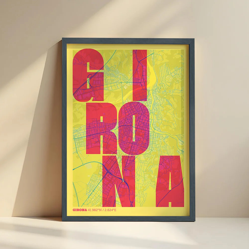Lámina creativa de Girona – Diseño gráfico y tipografía sobre mapa