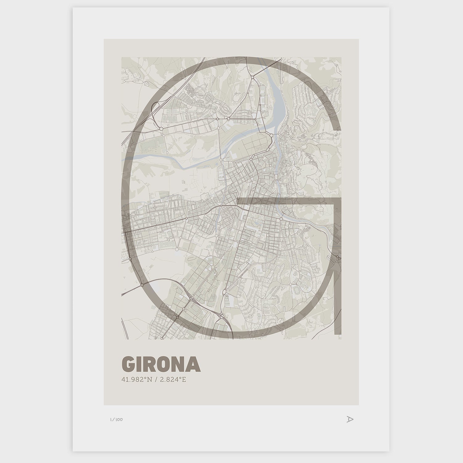 Lámina tipográfica de Girona – diseño Ultrafina, sin marco sobre papel