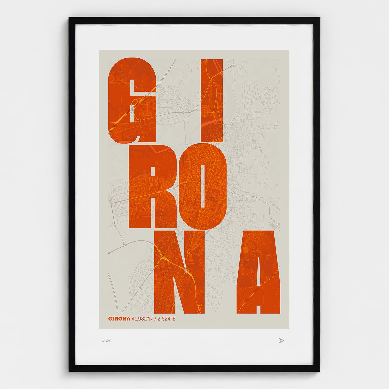 Lámina tipográfica de Girona – diseño Revoltosa, marco negro
