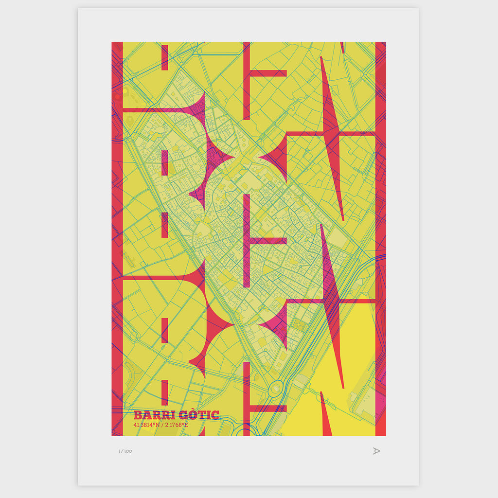 Barrio Gótico Map Art Print typographic print, Inseparable design