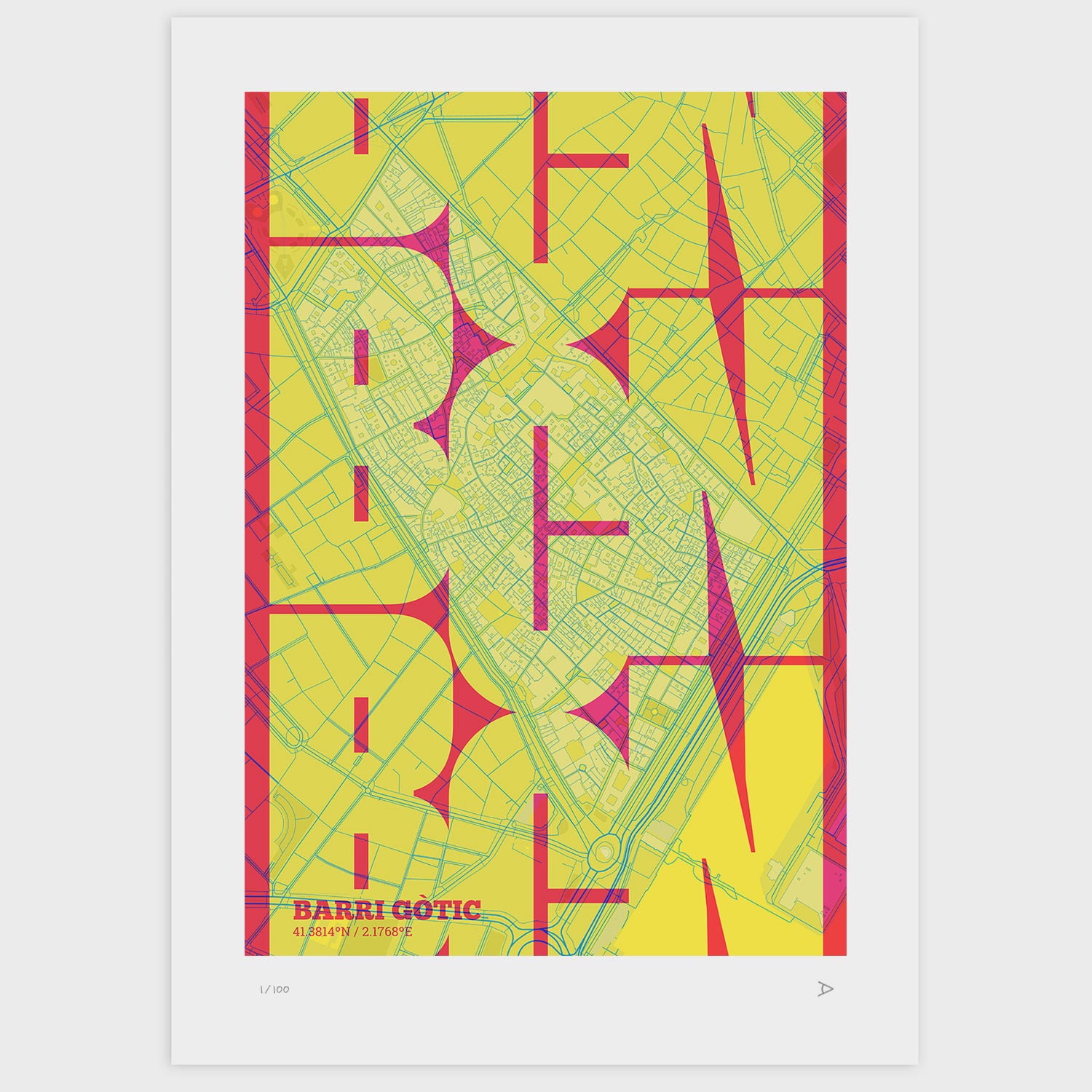 Barrio Gótico Map Art Print typographic print, Inseparable design