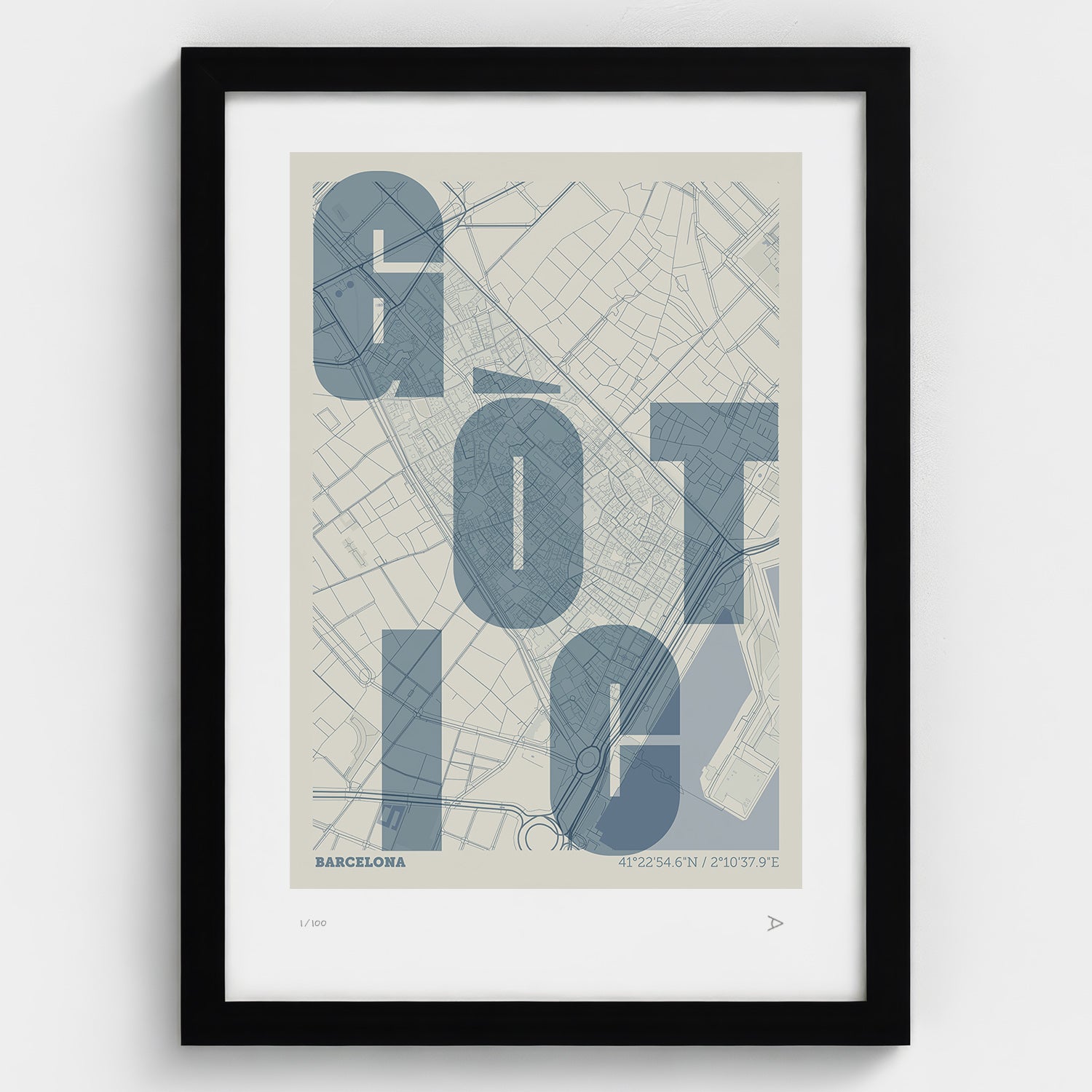 Lámina tipográfica de Barrio Gótico – diseño Ultrafina, marco negro