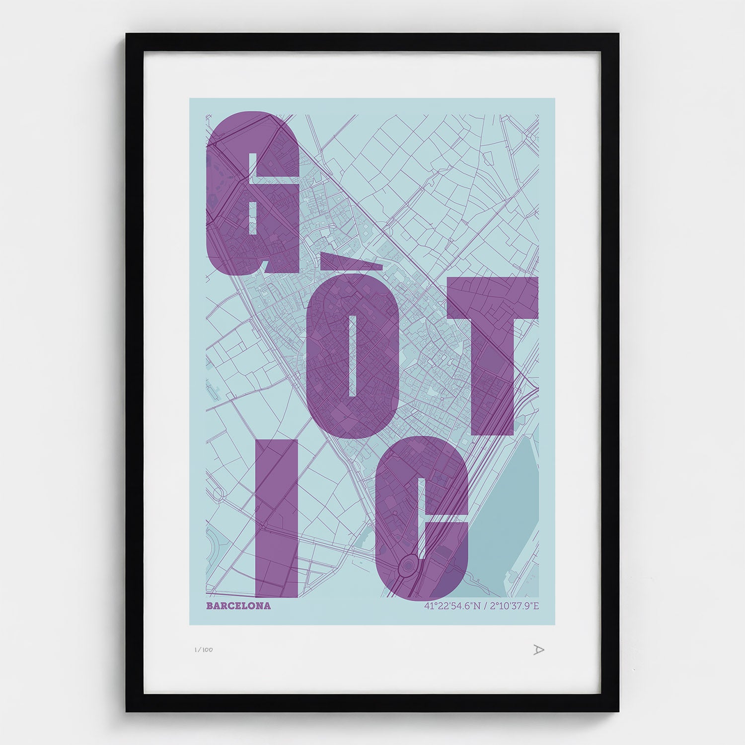 Lámina tipográfica de Barrio Gótico – diseño Revoltosa, marco negro