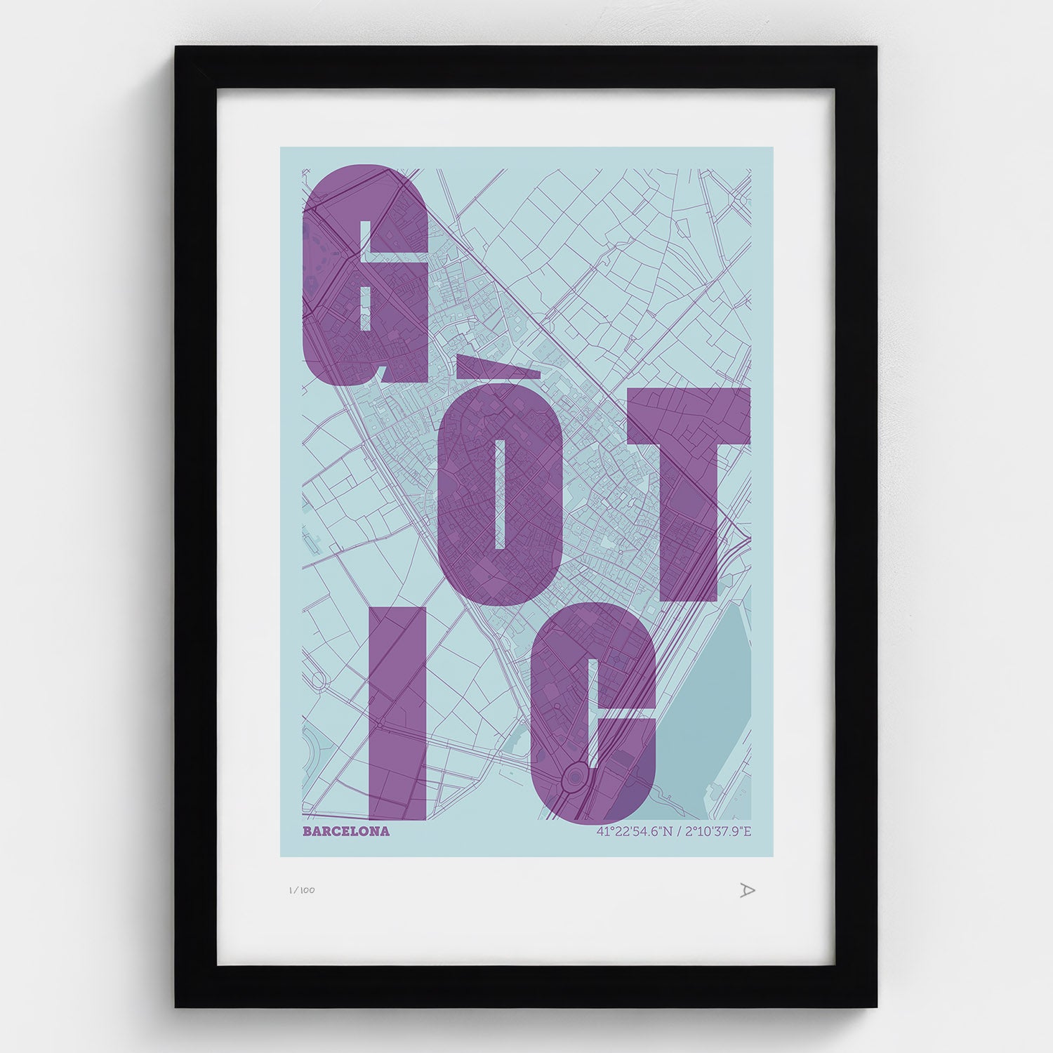 Lámina tipográfica de Barrio Gótico – diseño Revoltosa, marco negro
