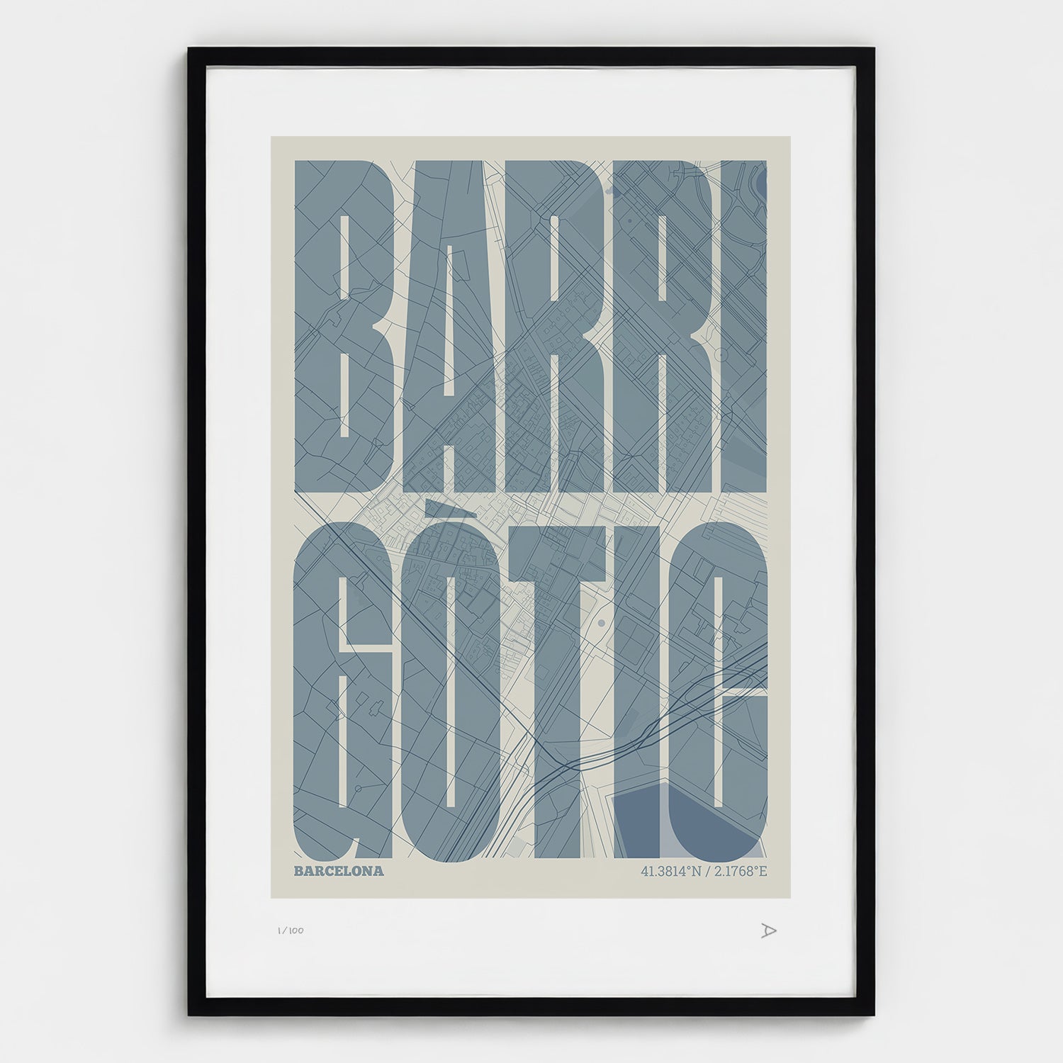 Barrio Gótico Map Art Print typographic print, Extra Comprimida design