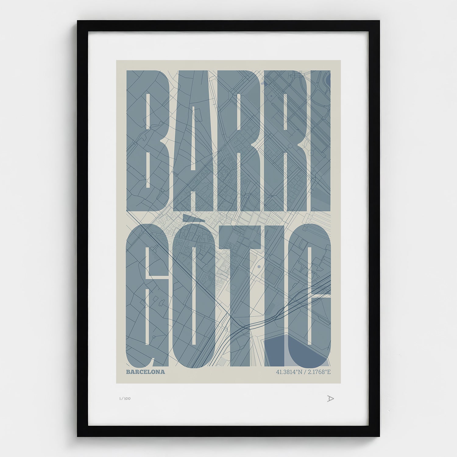 Barrio Gótico Map Art Print typographic print, Extra Comprimida design