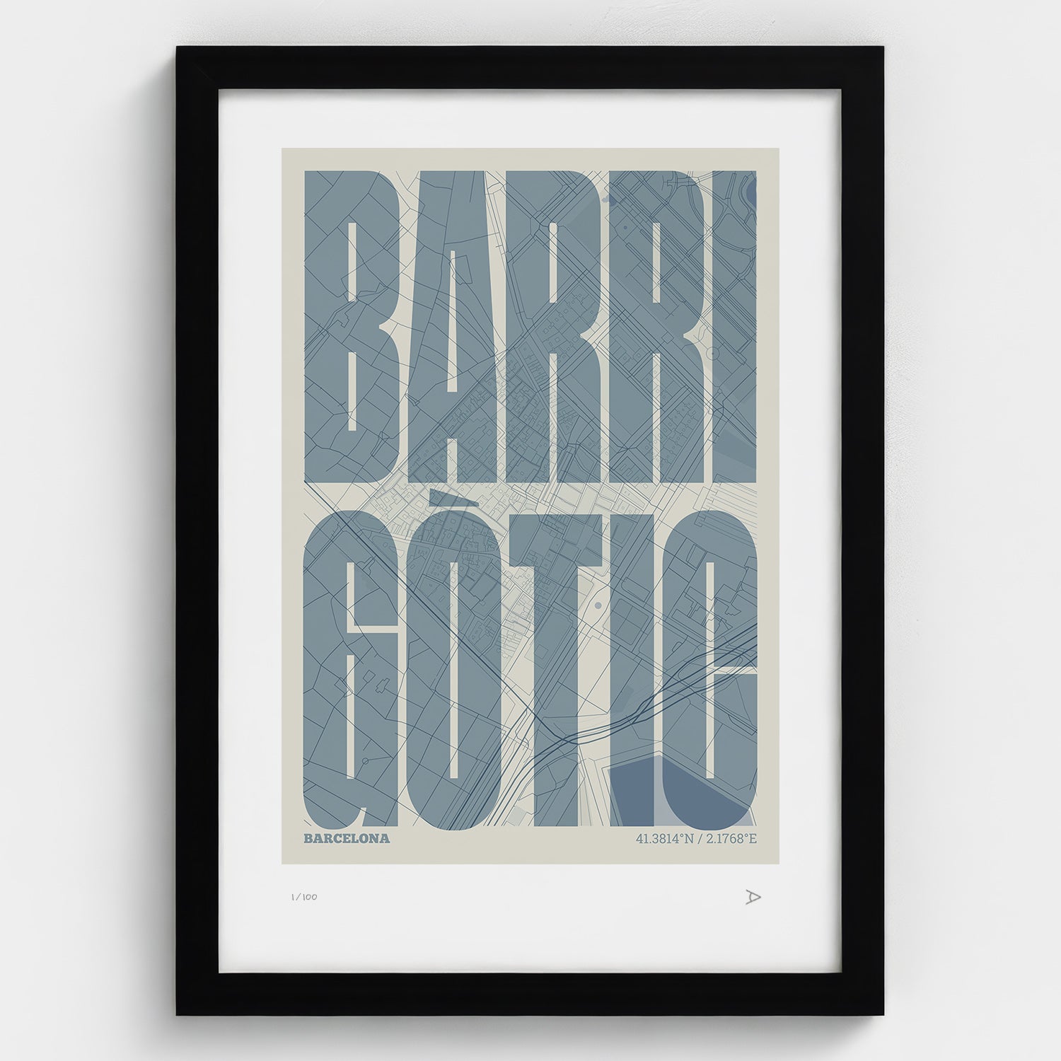 Barrio Gótico Map Art Print typographic print, Extra Comprimida design