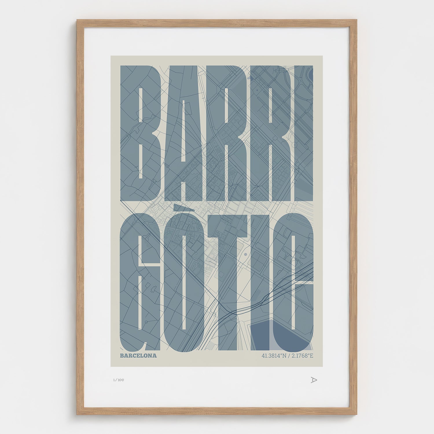 Barrio Gótico Map Art Print typographic print, Extra Comprimida design