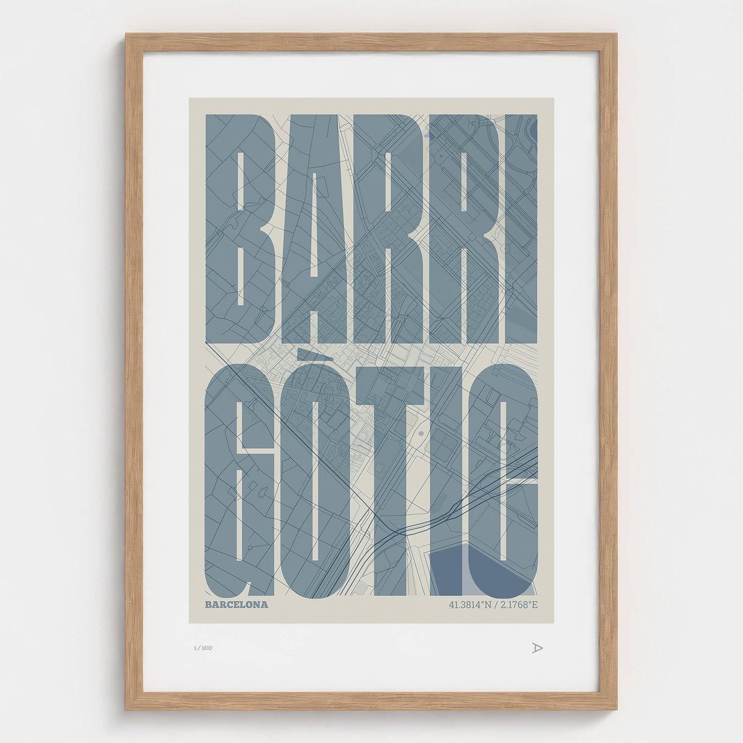 Barrio Gótico Map Art Print typographic print, Extra Comprimida design