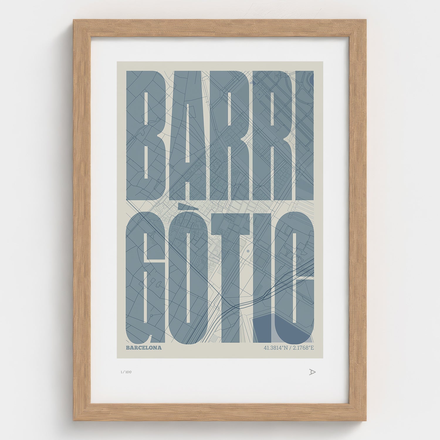 Barrio Gótico Map Art Print typographic print, Extra Comprimida design