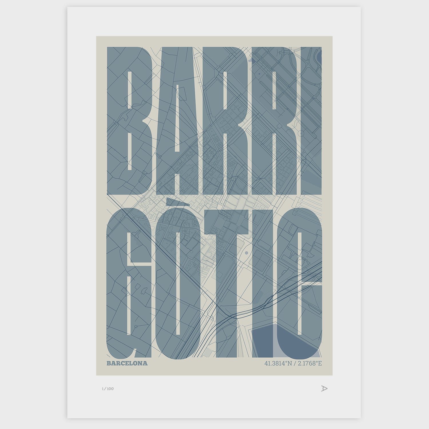 Barrio Gótico Map Art Print typographic print, Extra Comprimida design