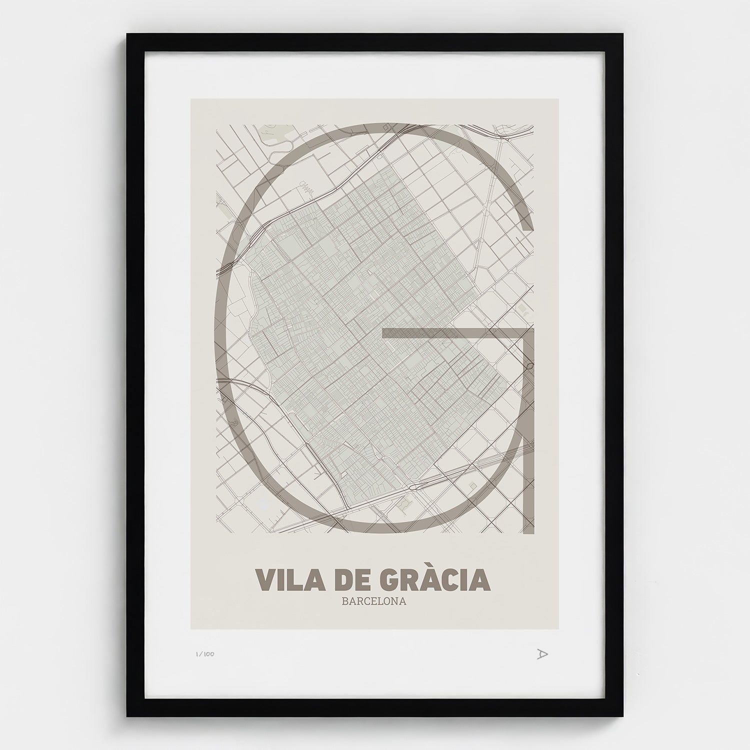 Lámina tipográfica de Gràcia – diseño Ultrafina, marco negro