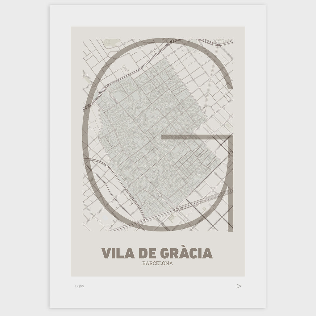 Lámina tipográfica de Gràcia – diseño Ultrafina, sin marco sobre papel