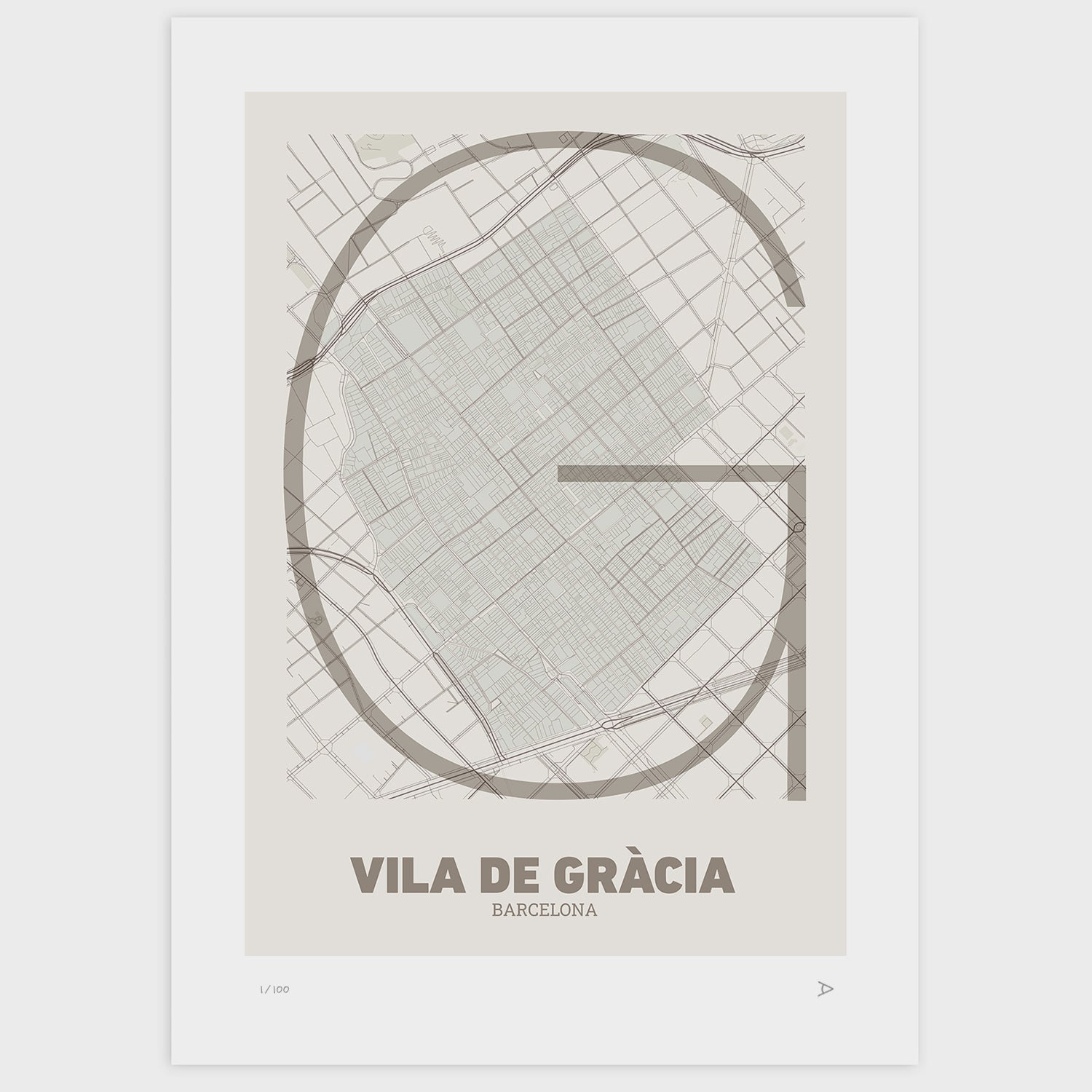 Lámina tipográfica de Gràcia – diseño Ultrafina, sin marco sobre papel